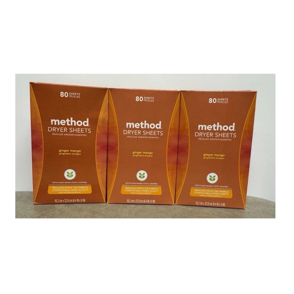 3x Boxes Method Paper Dryer Sheets Ginger Mango 80 Sheets NEW  Discontinued